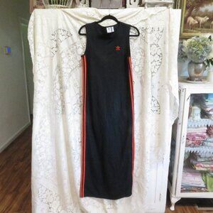 Vintage Adidas Maxi Dress 3 Striped Orange & Black US small